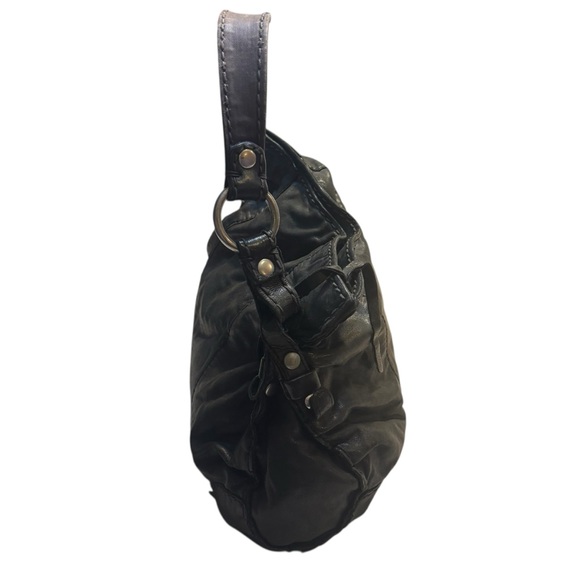 Lucky Brand Hobo Bag Black Italian Leather Silver-tone Hardware Top Zip Boho - Picture 5 of 16